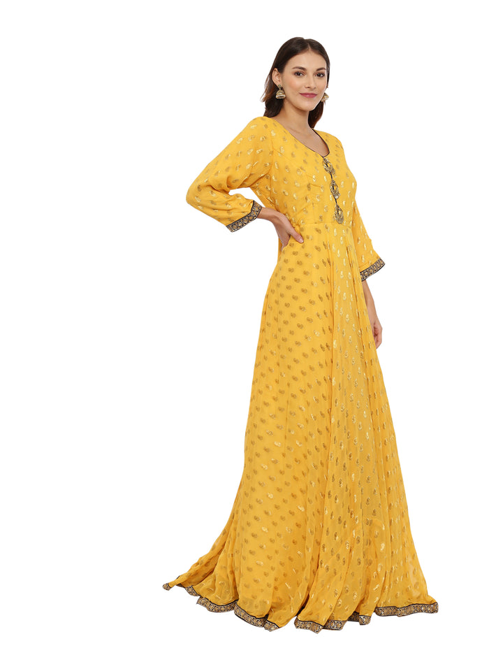 Neerus Yellow Textured Anarkali Kurta