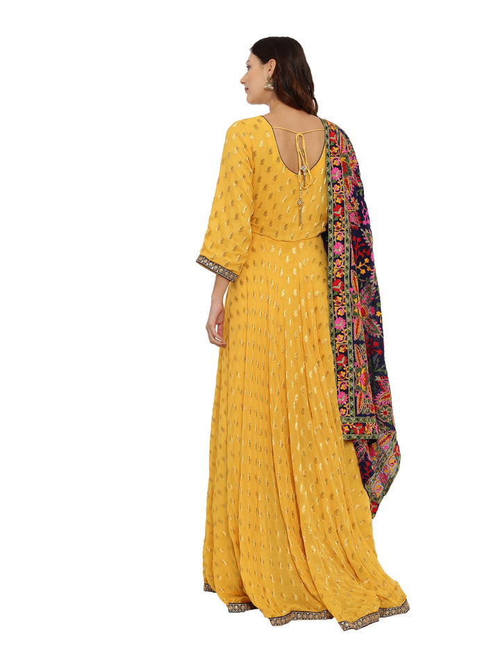Neerus Yellow Textured Anarkali Kurta