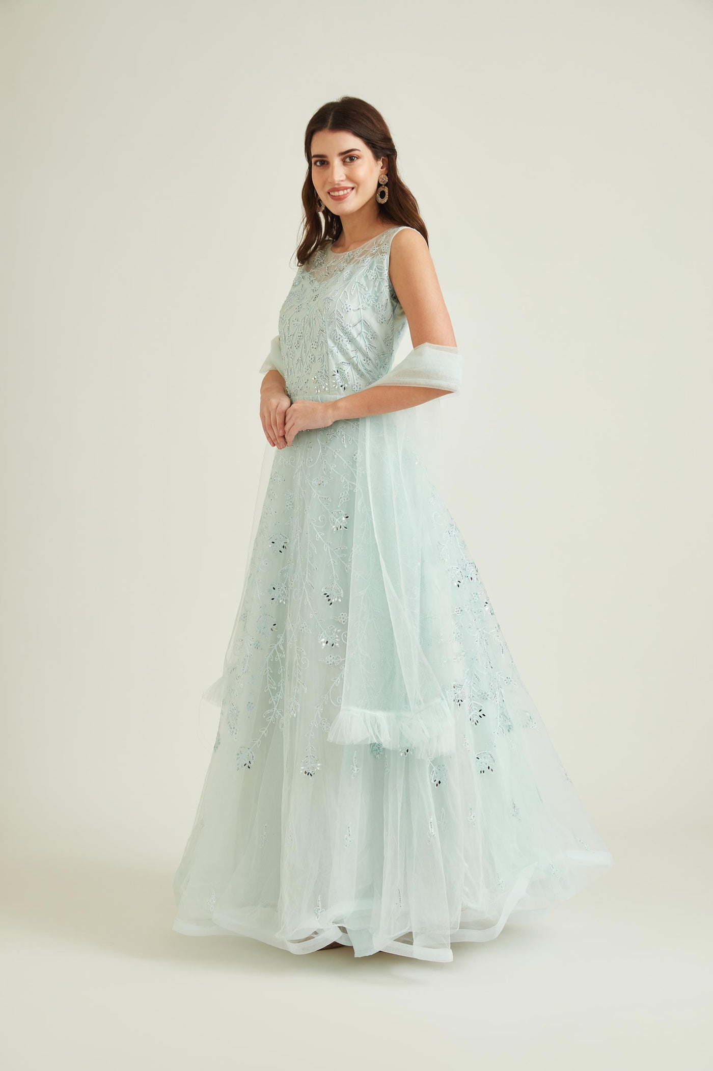 Neeru'S SKY BLUE Colour NETT Fabric GOWN