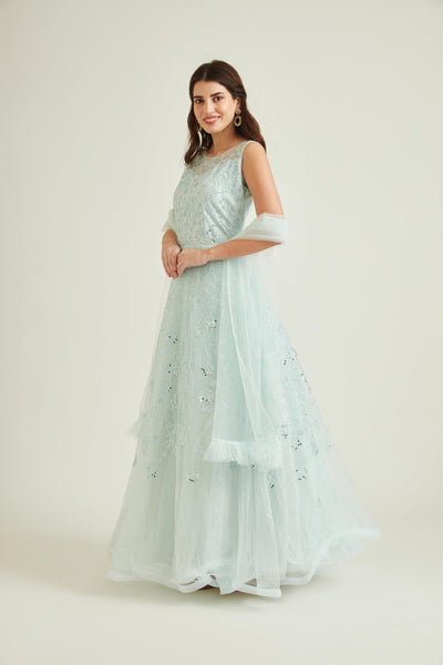Neeru'S SKY BLUE Colour NETT Fabric GOWN