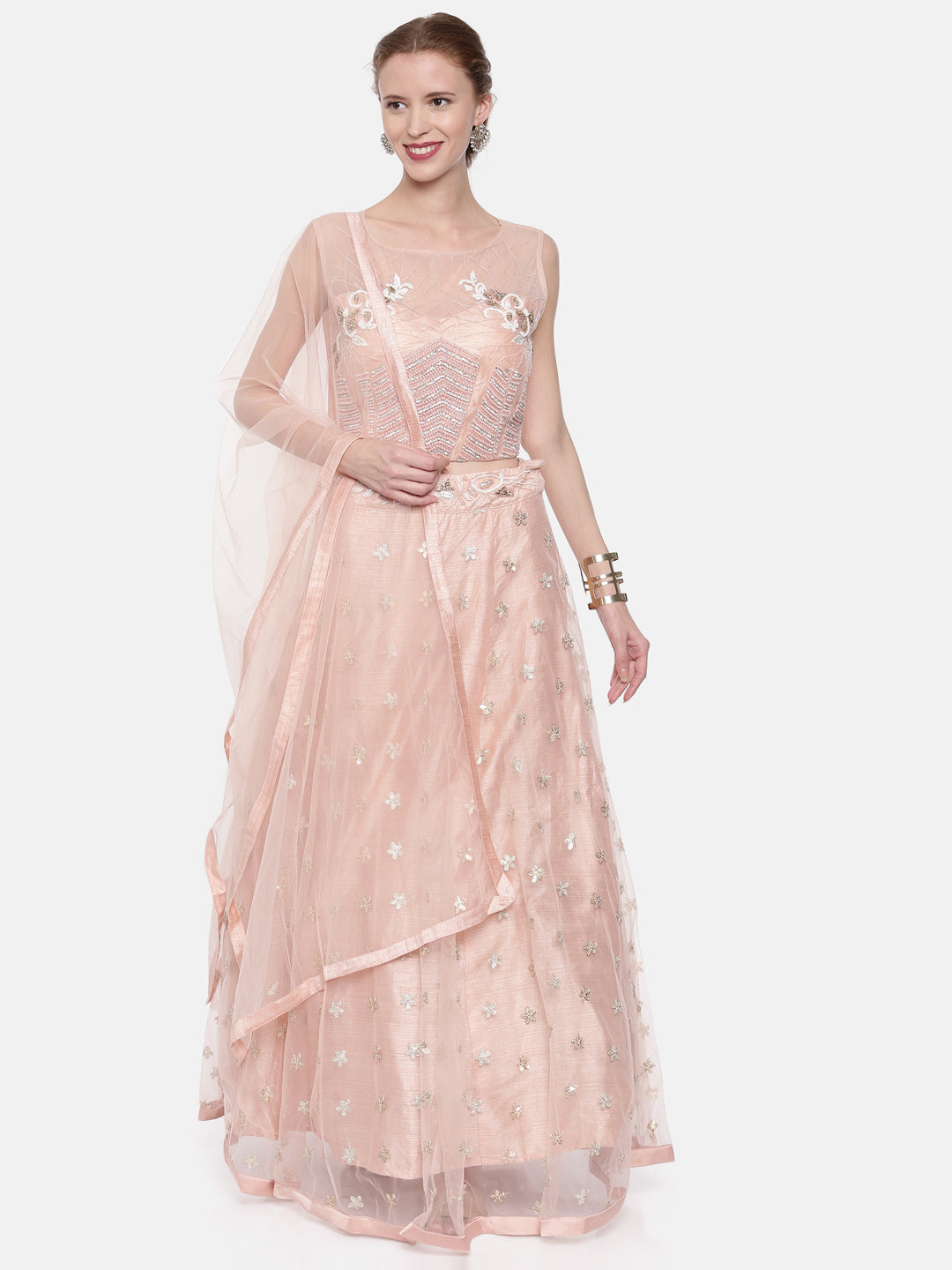 Neerus Orange net embellished lehenga set - front view