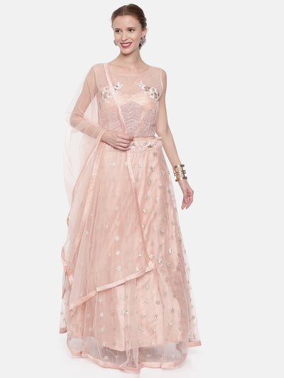 Neeru'S Peach Color Nett Fabric Ghagra Set