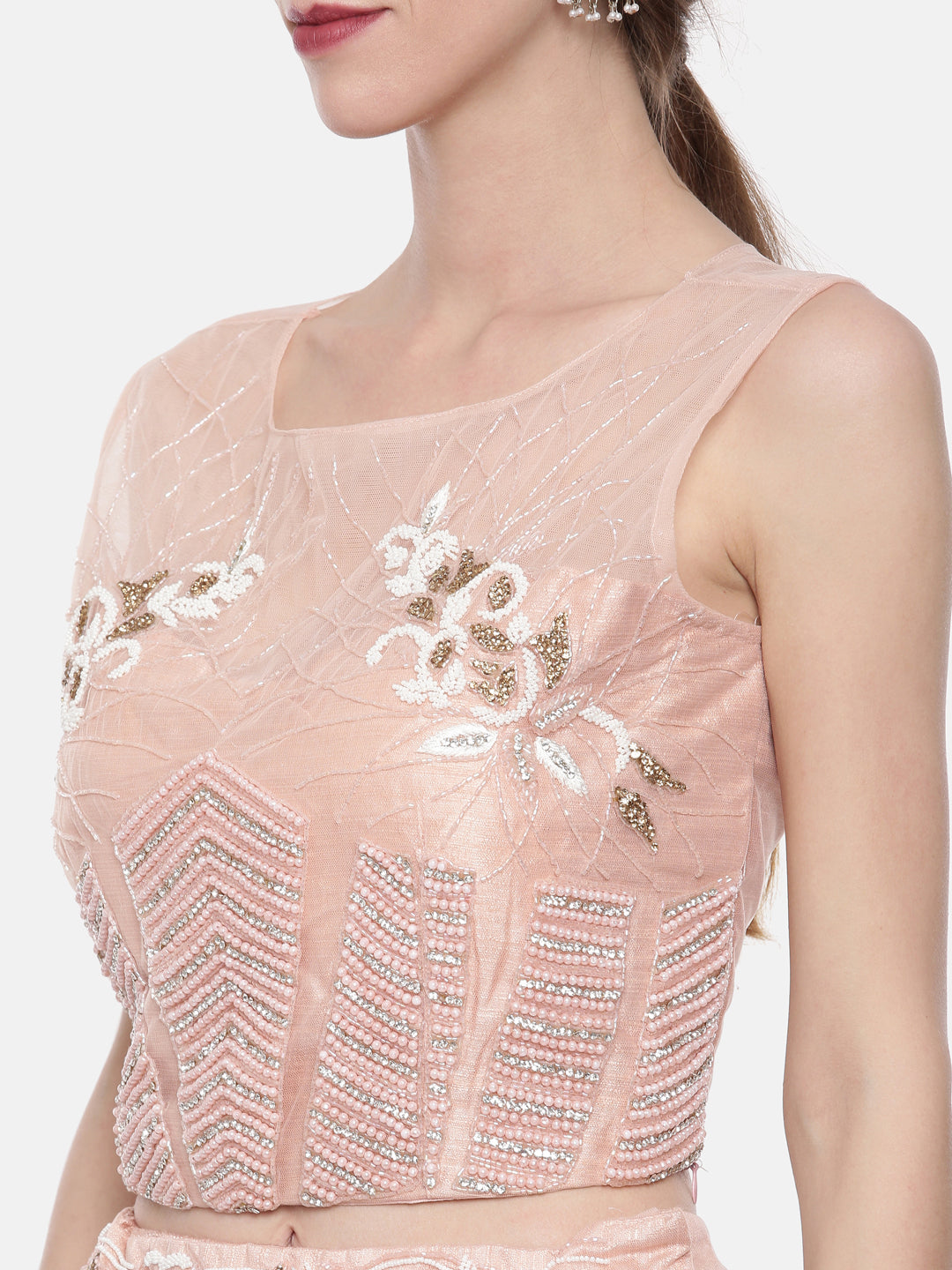 Neerus Orange net embellished lehenga set - side view