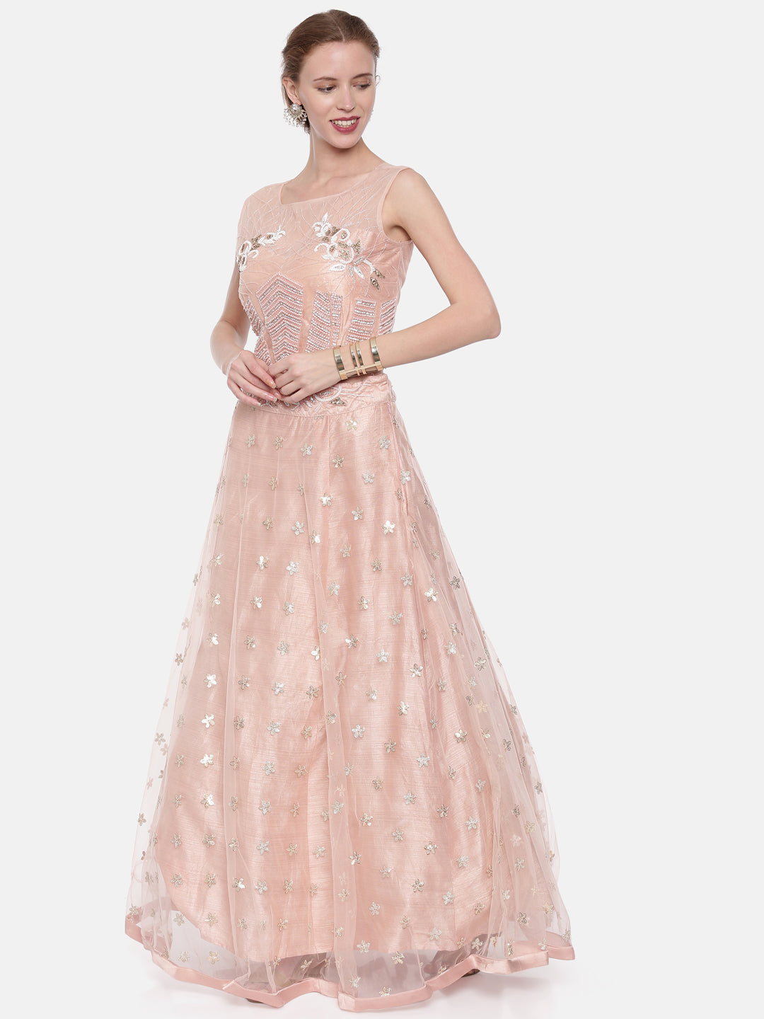 Neeru'S Peach Color Nett Fabric Ghagra Set