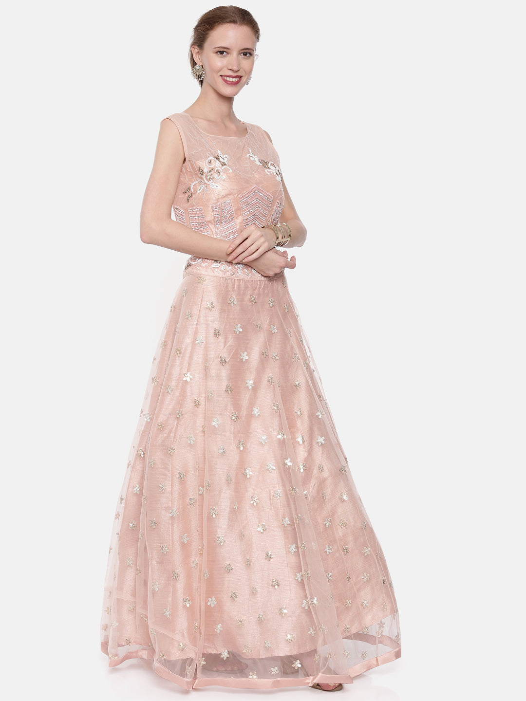 Neeru'S Peach Color Nett Fabric Ghagra Set