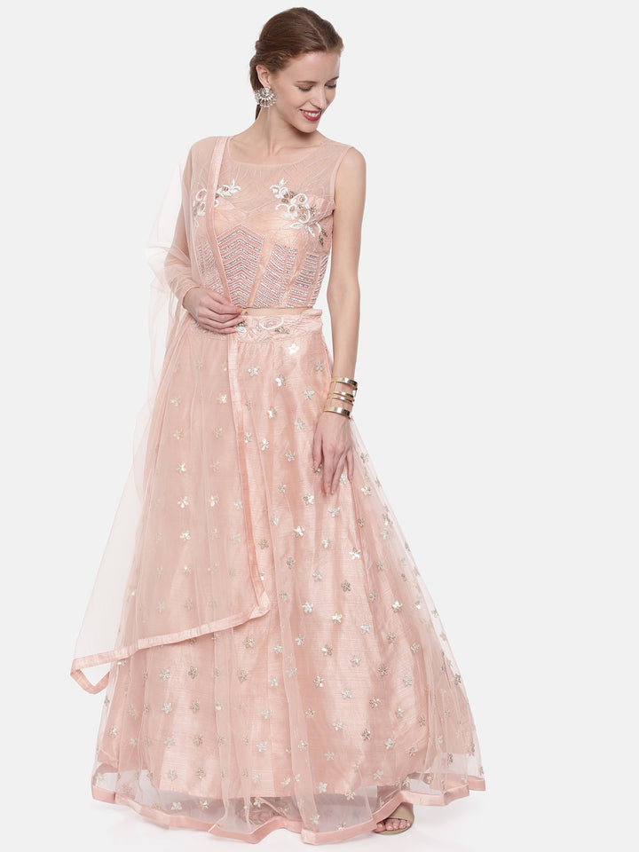Neerus Orange net embellished lehenga set - detail view 4