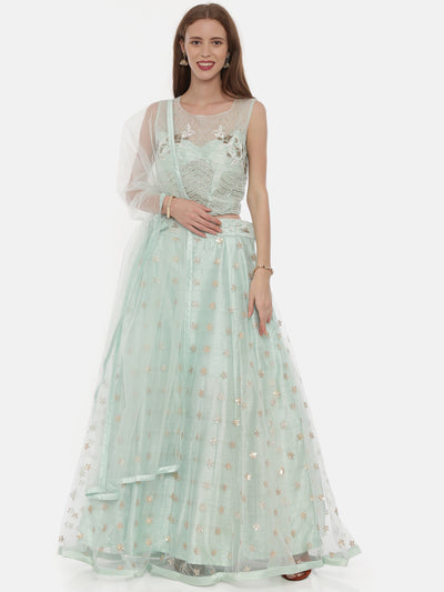 Neeru'S Sea Green Color,Nett Fabric Ghagra Set