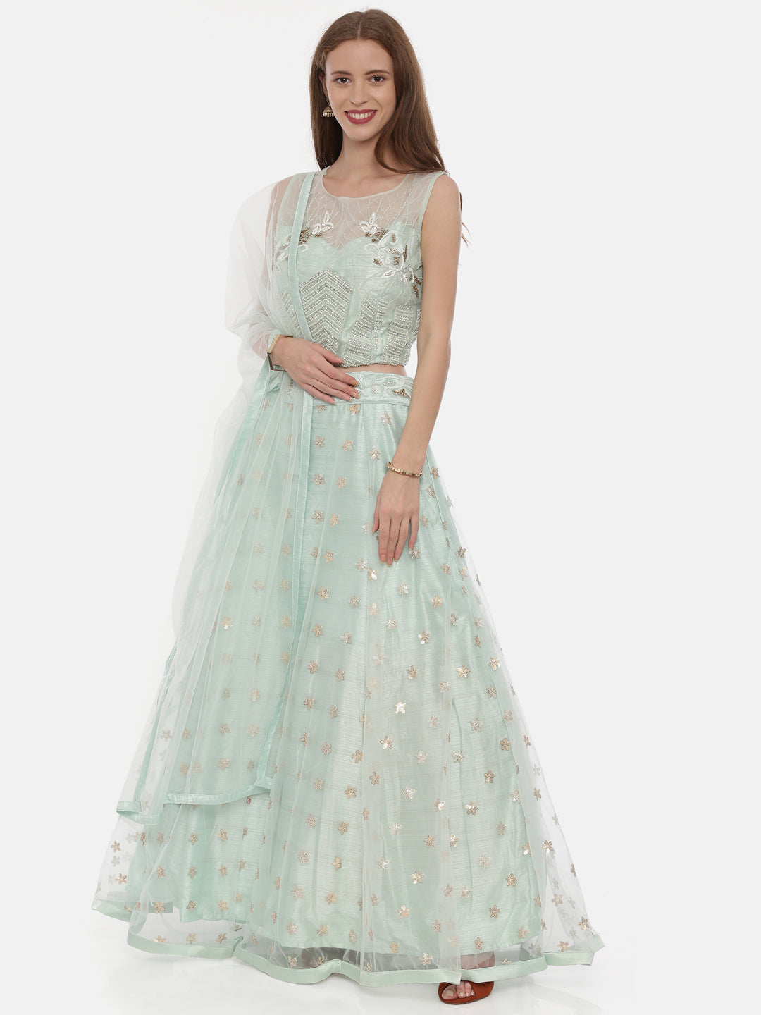 Neerus Sea Green Color Nett Fabric Ghagra Set