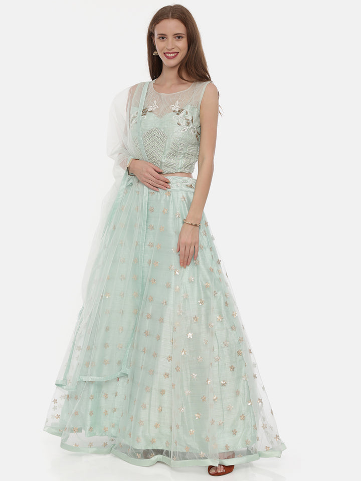 Neerus Sea Green Color Nett Fabric Ghagra Set
