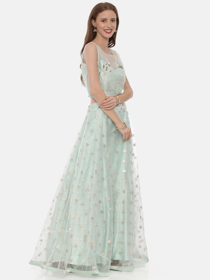 Neerus Sea Green Color Nett Fabric Ghagra Set