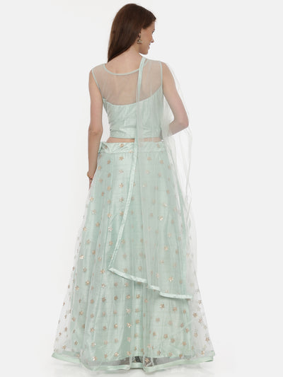 Neeru'S Sea Green Color,Nett Fabric Ghagra Set