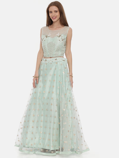 Neeru'S Sea Green Color,Nett Fabric Ghagra Set