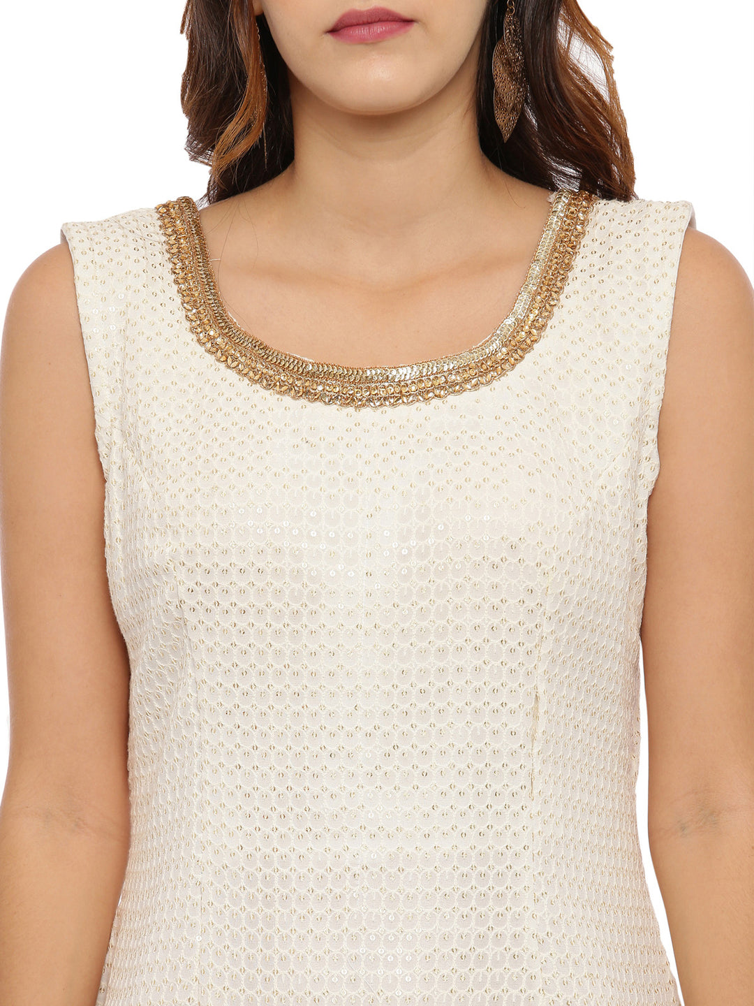 Neerus White embellished kurta set with salwar and dupatta - back view