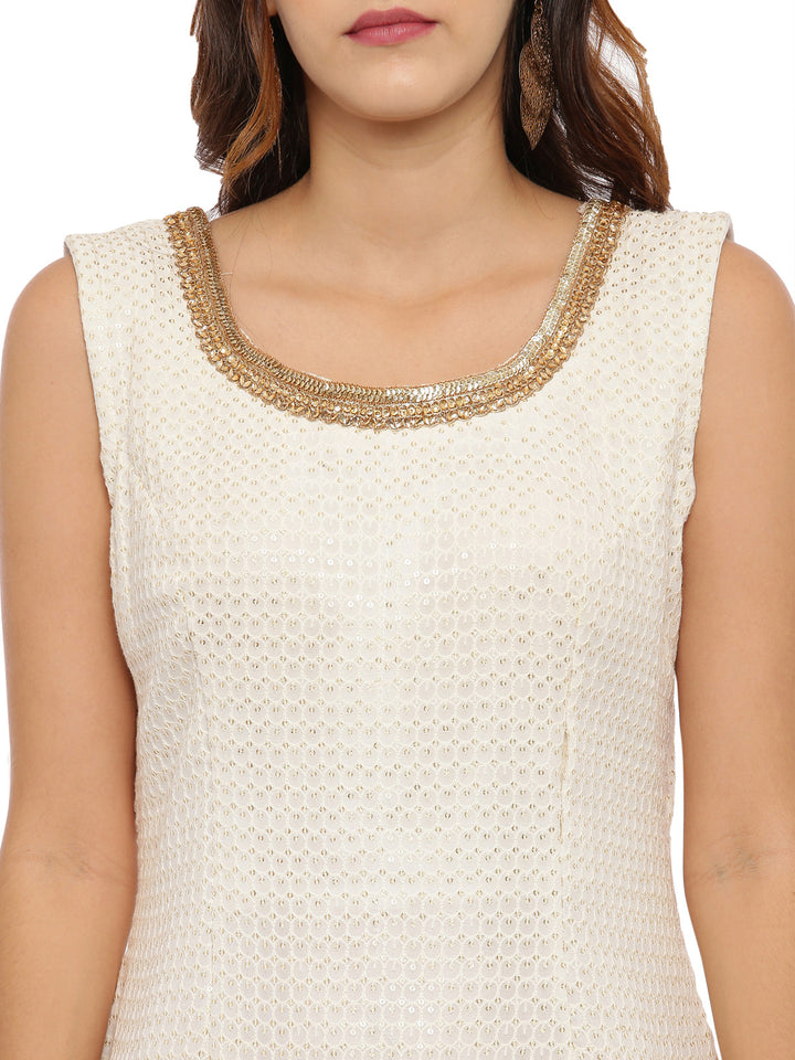 Neerus White embellished kurta set with salwar and dupatta - back view