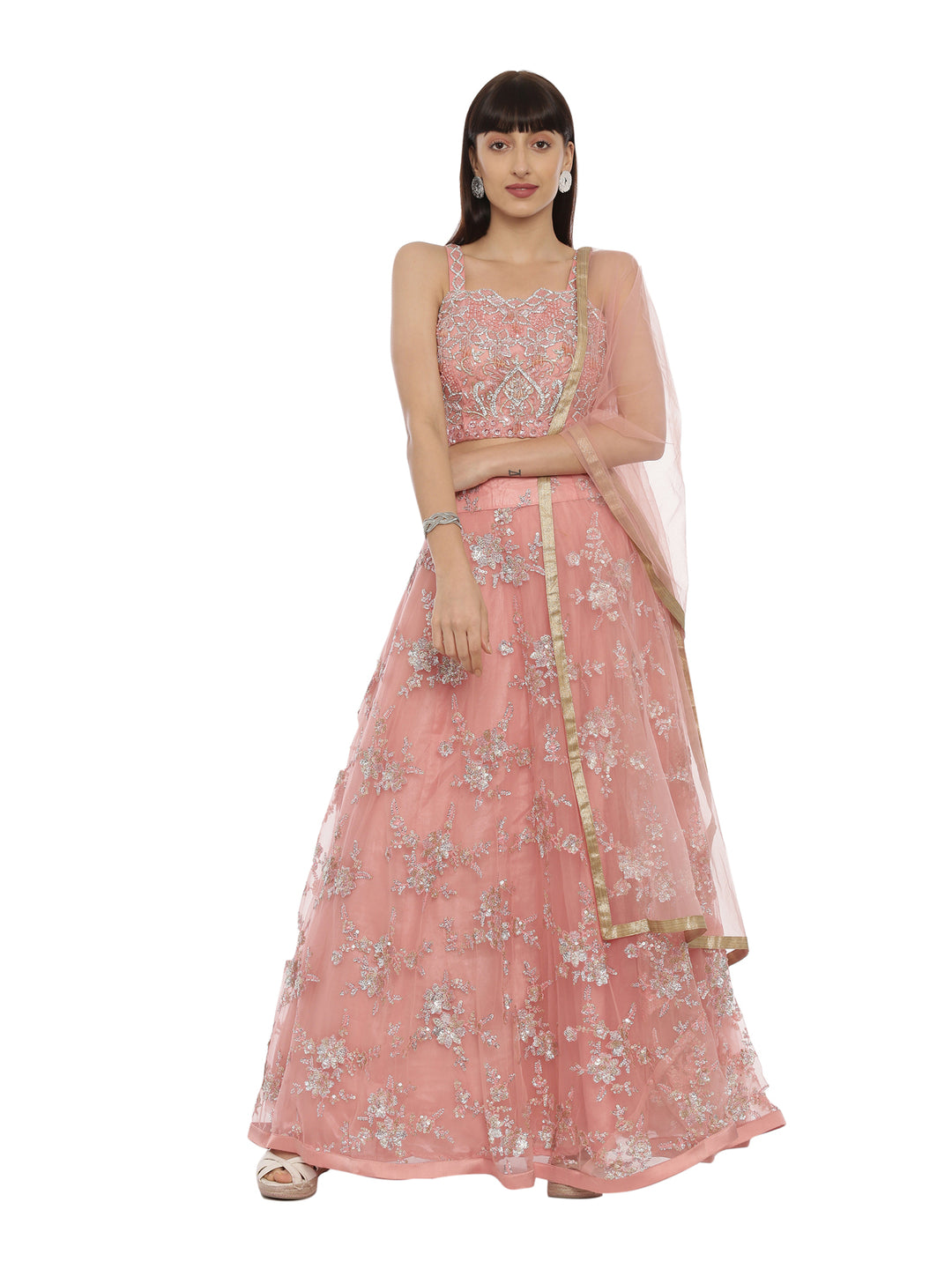 Neerus Peach Embellished Lehenga Set