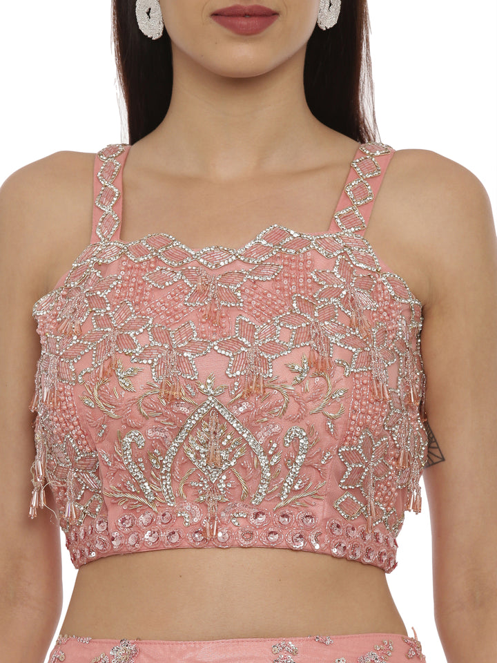 Neerus Peach Embellished Lehenga Set