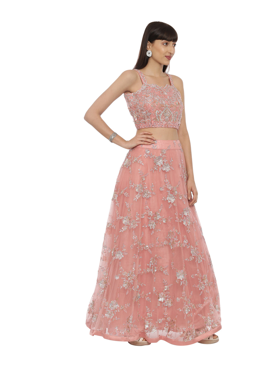 Neerus Peach Embellished Lehenga Set