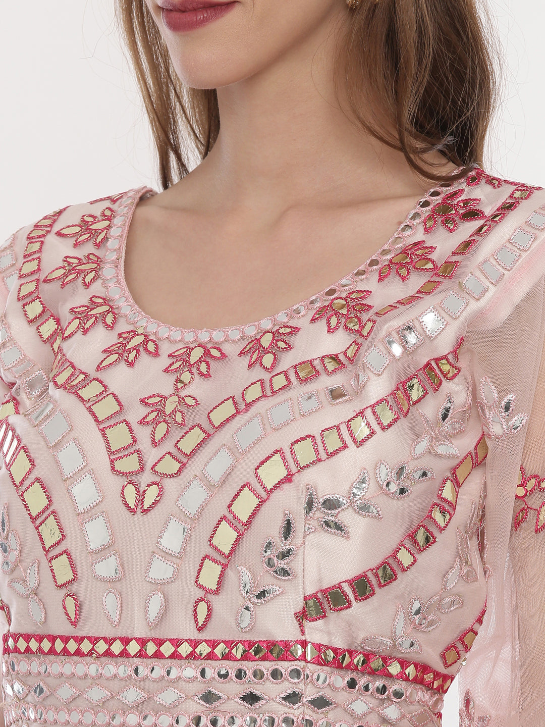 Neerus Pink net embellished lehenga set - side view