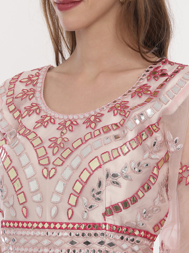 Neerus Pink net embellished lehenga set - side view