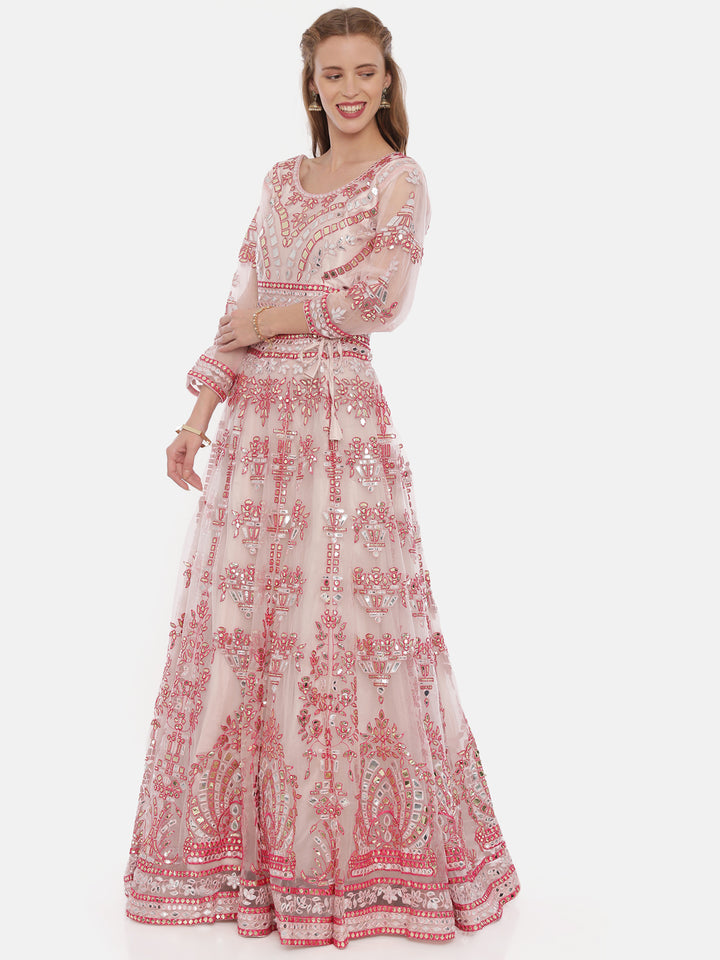 Neerus Pink net embellished lehenga set - detail view 1