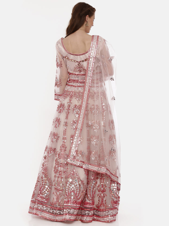 Neerus Pink net embellished lehenga set - detail view 3
