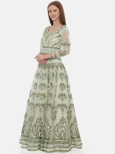 Neeru'S Green Embellished Lehenga Set