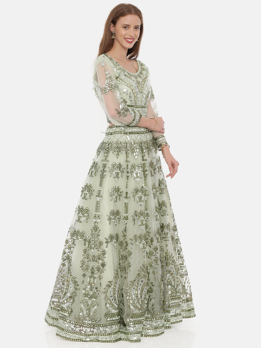 Neeru'S Green Embellished Lehenga Set