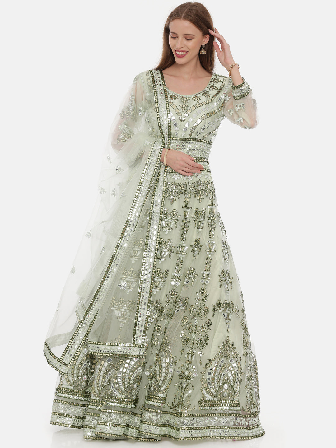 Neeru'S Green Embellished Lehenga Set