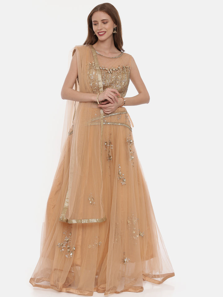 Neerus Orange Embellished Lehenga Set