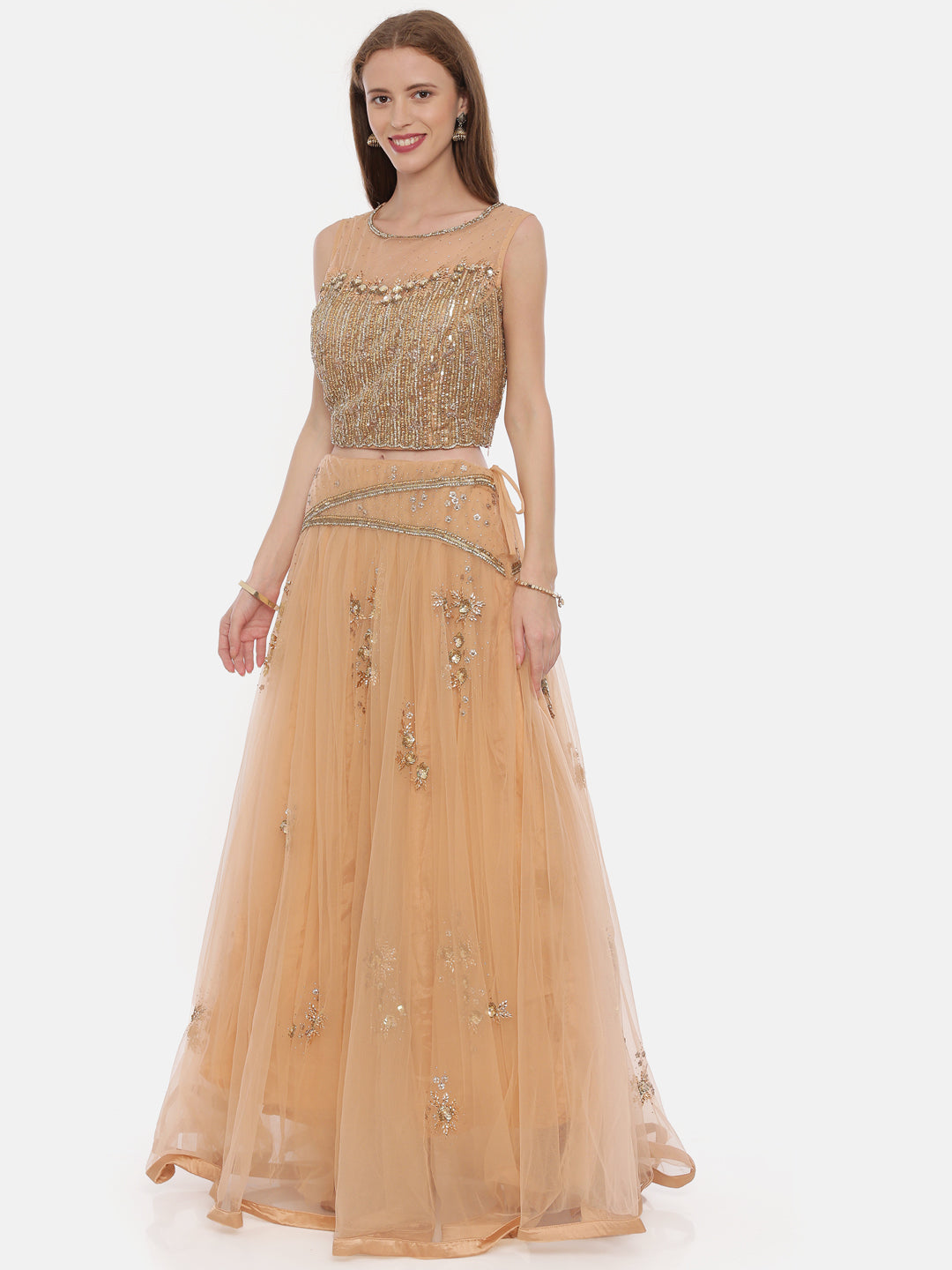 Neerus Orange Embellished Lehenga Set