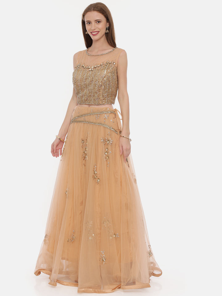 Neerus Orange Embellished Lehenga Set