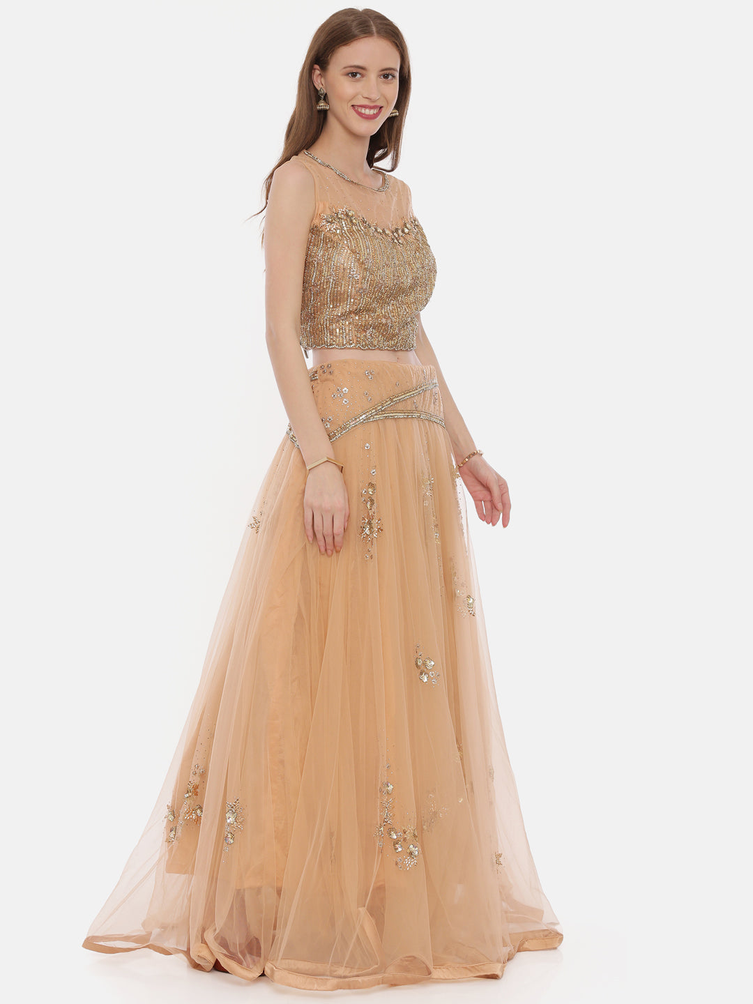 Neerus Orange Embellished Lehenga Set