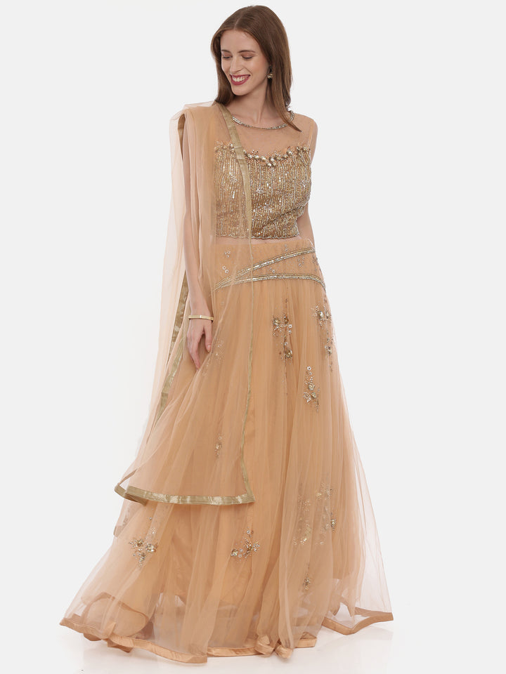 Neerus Orange Embellished Lehenga Set
