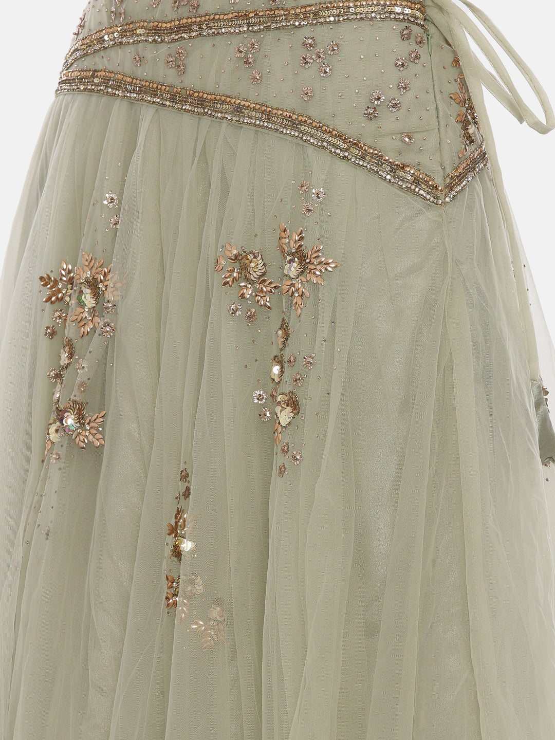 Neeru'S Pista Color,Nett Fabric Ghagra Set