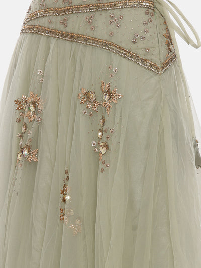 Neeru'S Pista Color,Nett Fabric Ghagra Set