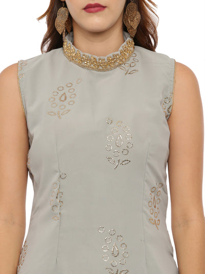 Neeru'S Gray Color, Georgette Fabric Sleeveless Suit-Skirts