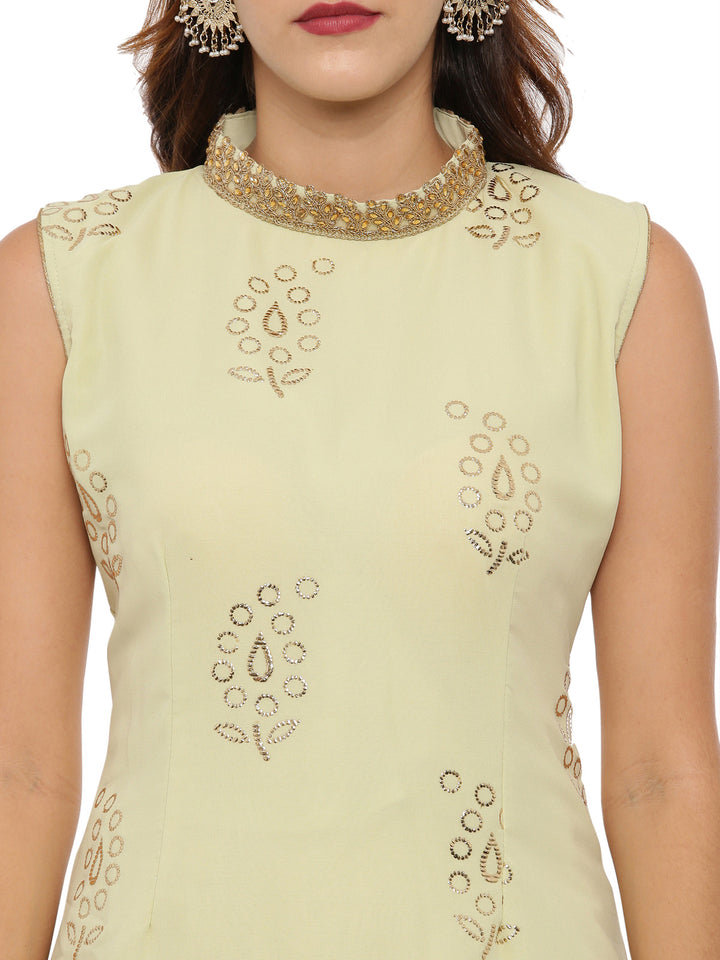 Neerus Green Color Georgette Fabric Sleeveless Suit-Skirts