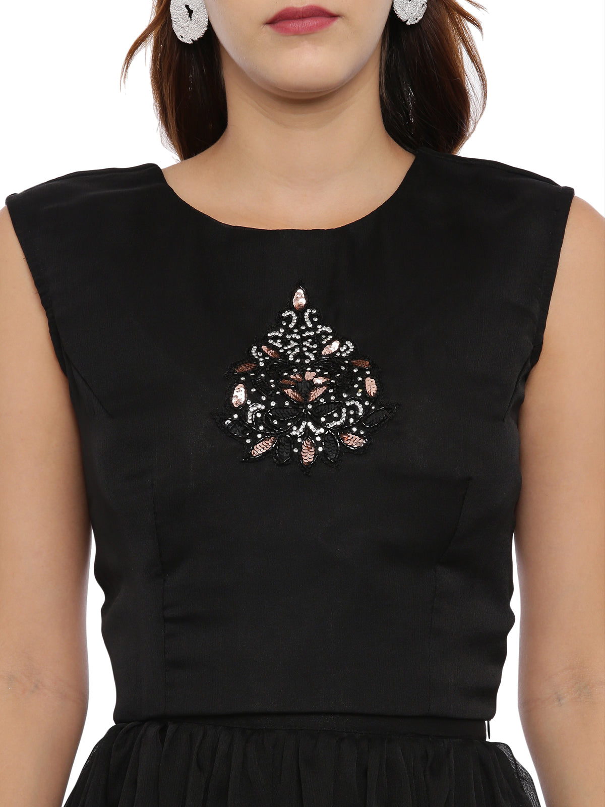 Neeru's Black Embellished Top & Skirt Set With Jacket
