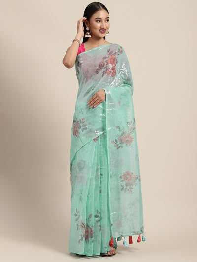 Neeru's Blue Color Organza Fabric Saree