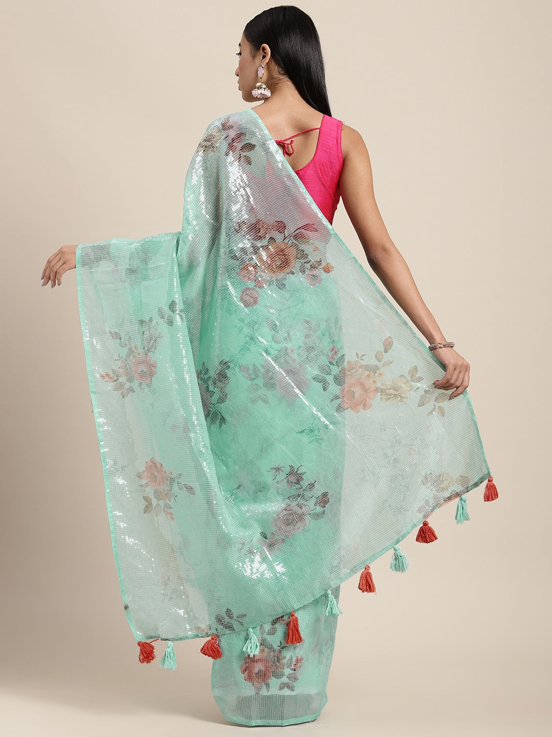 Neerus Blue Color Organza Fabric Saree