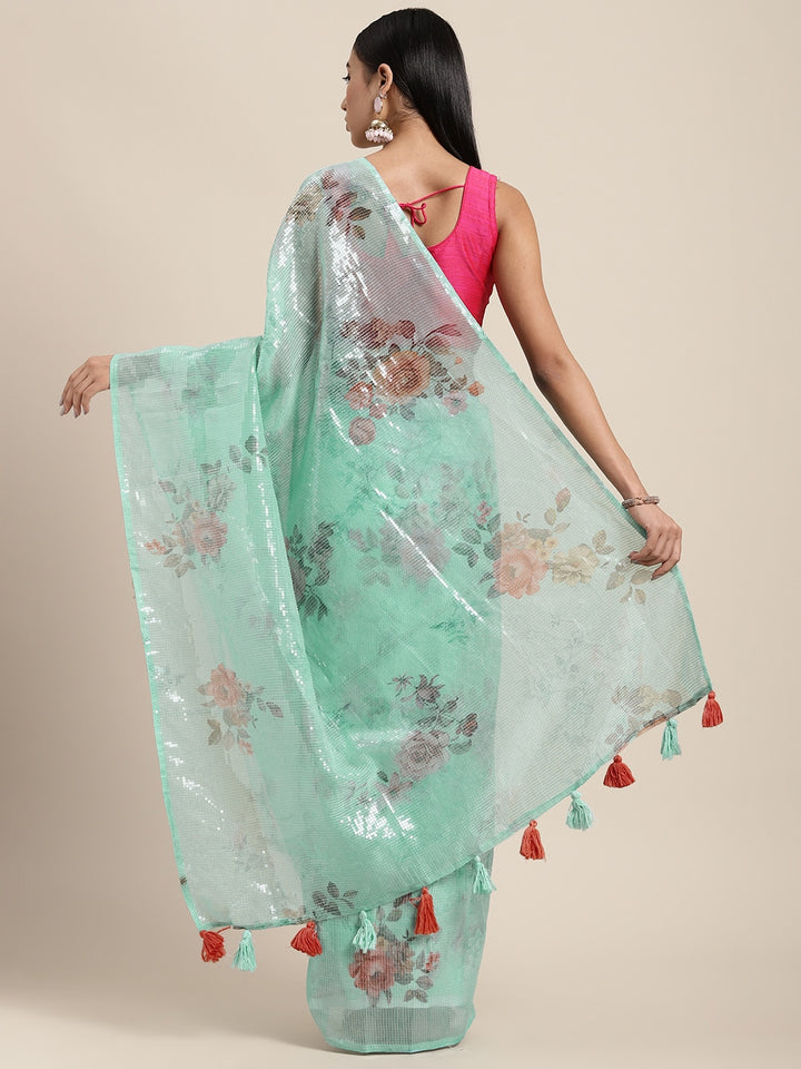 Neerus Blue Color Organza Fabric Saree