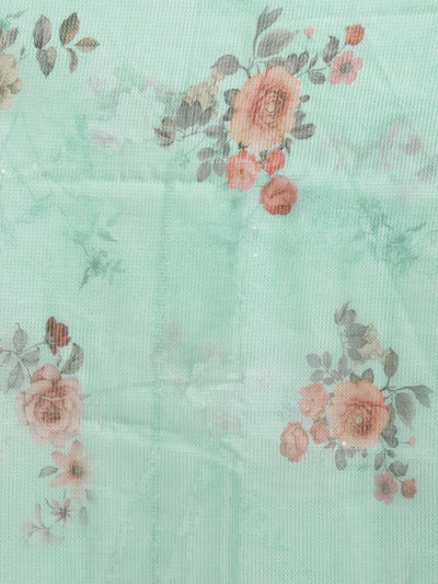 Neeru's Blue Color Organza Fabric Saree