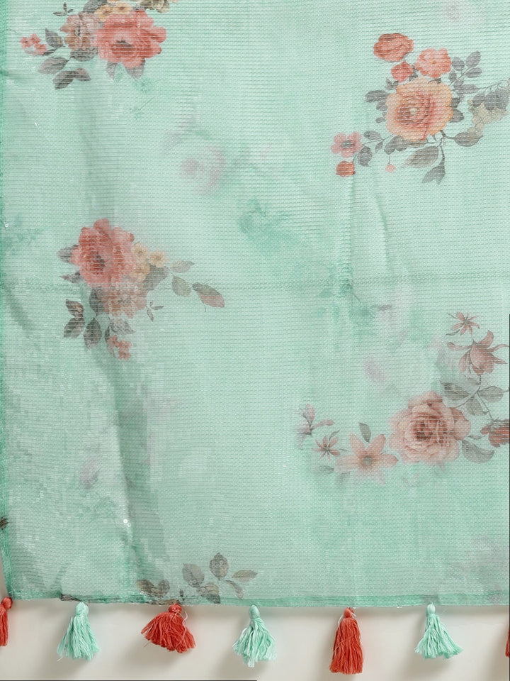 Neerus Blue Color Organza Fabric Saree