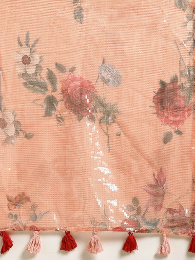 Neeru's Orange Color Organza Fabric Saree