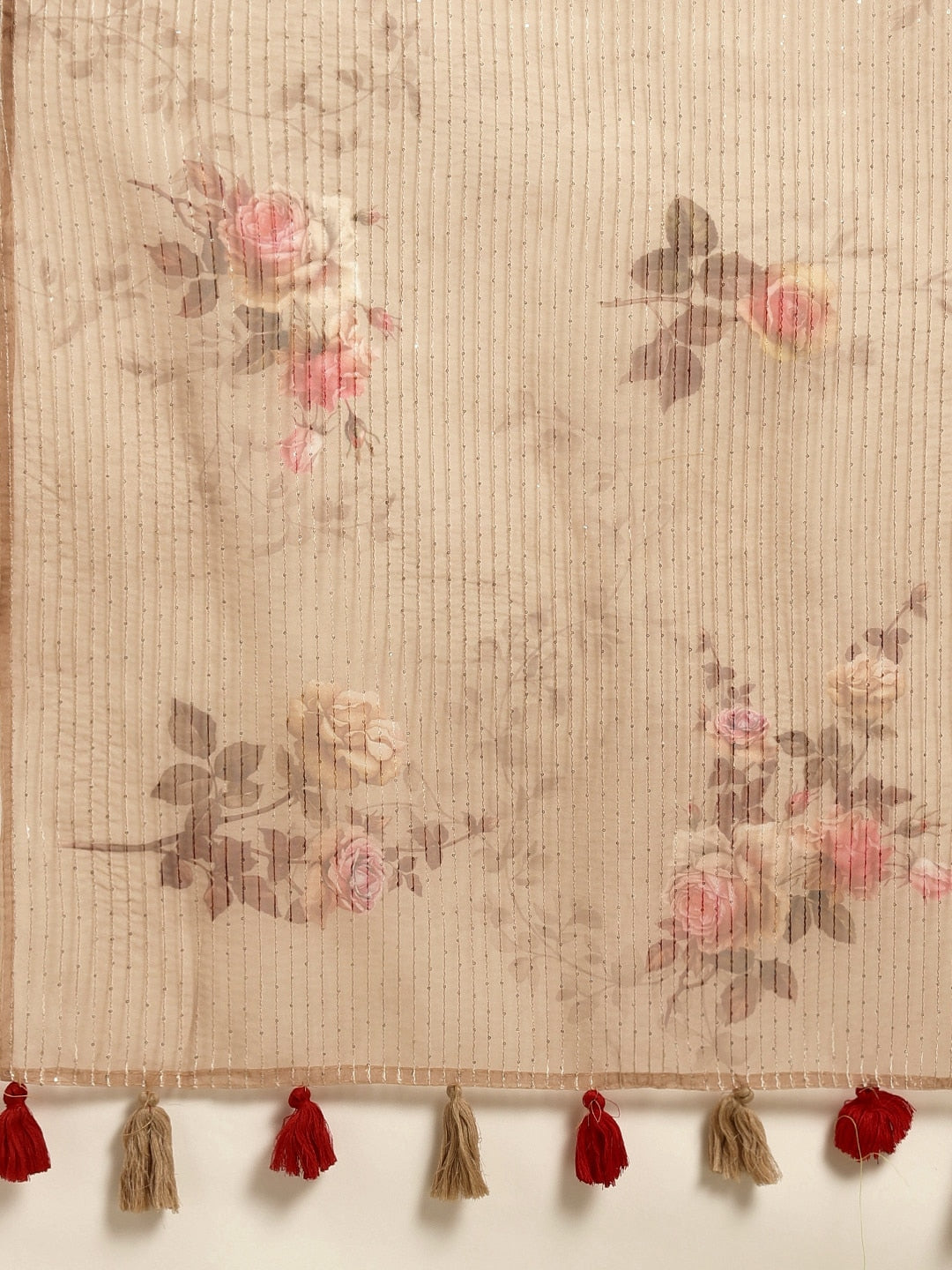 Neeru's Beige Color Organza Fabric Saree