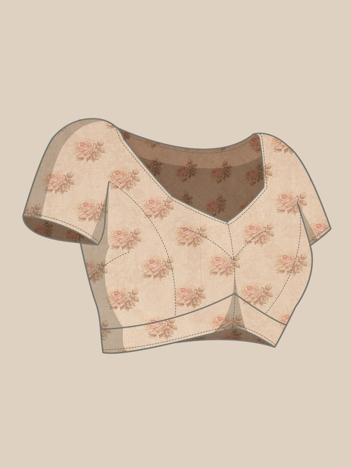 Neerus Beige Color Organza Fabric Saree