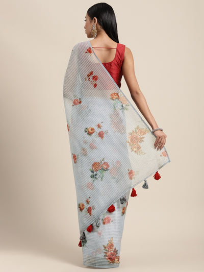 Neeru's Grey Color Organza Fabric Saree