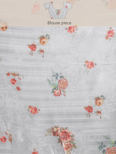Neeru's Grey Color Organza Fabric Saree