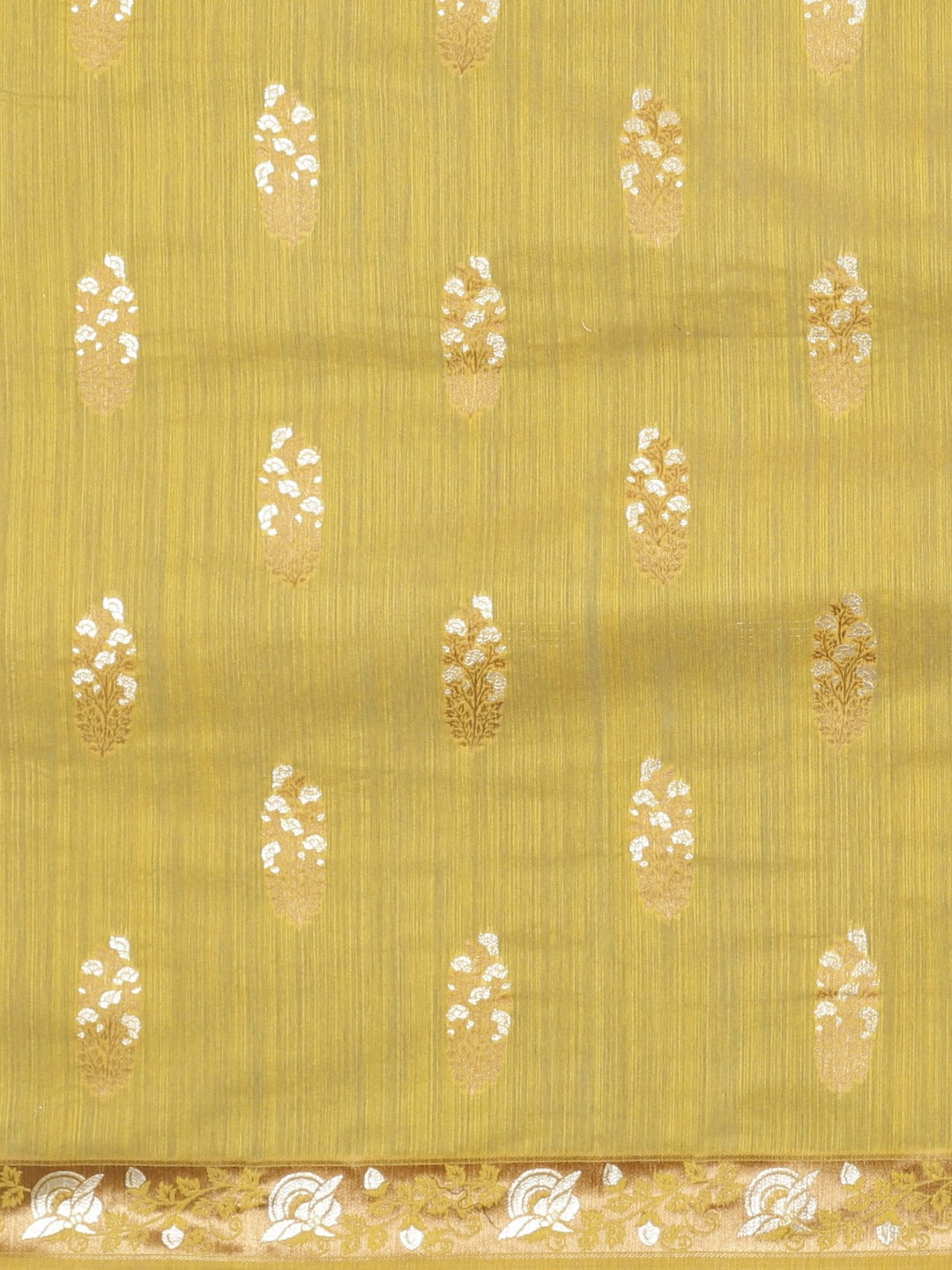 Neerus Yellow Banarasi printed saree - side view