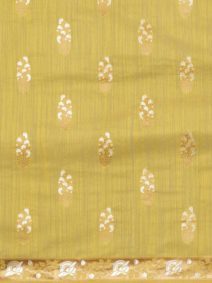 Neerus Yellow Banarasi printed saree - side view